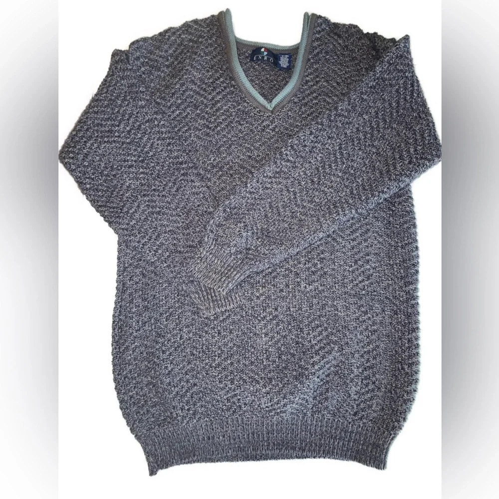ENRO Men’s 100% Cotton Knit V-Neck‎ Sweater Tall XL Blue Textured